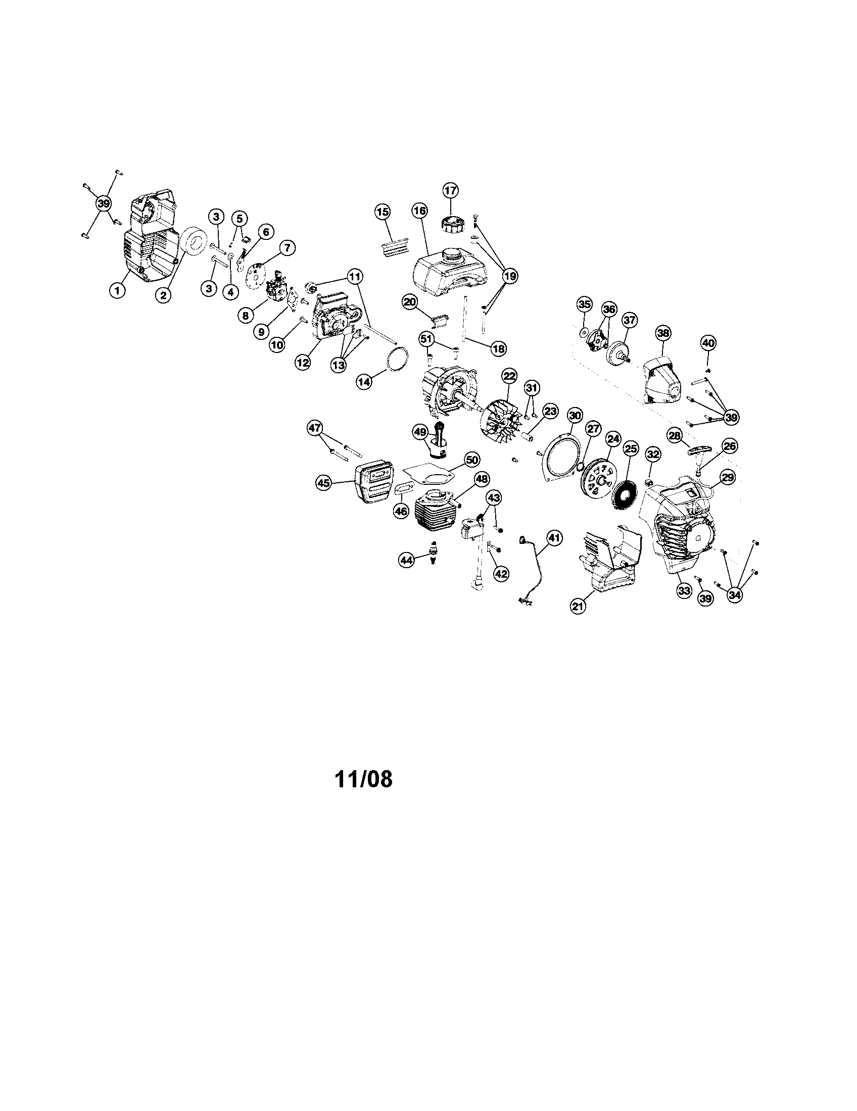 Cylinder/flywheel/fuel tank