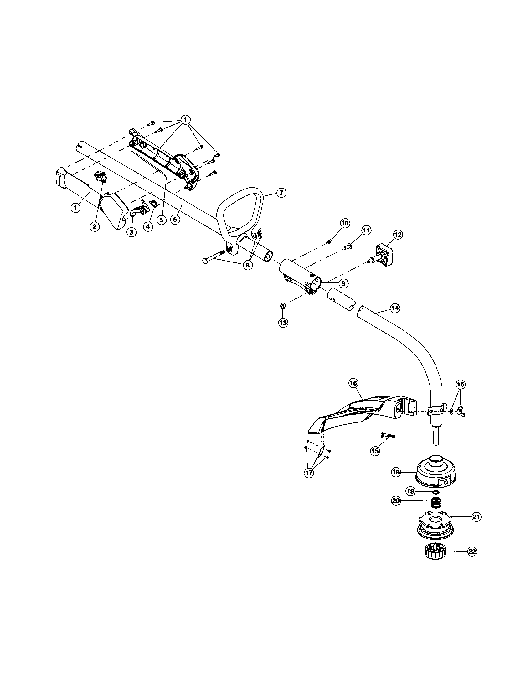 Handle/drive shaft/shield