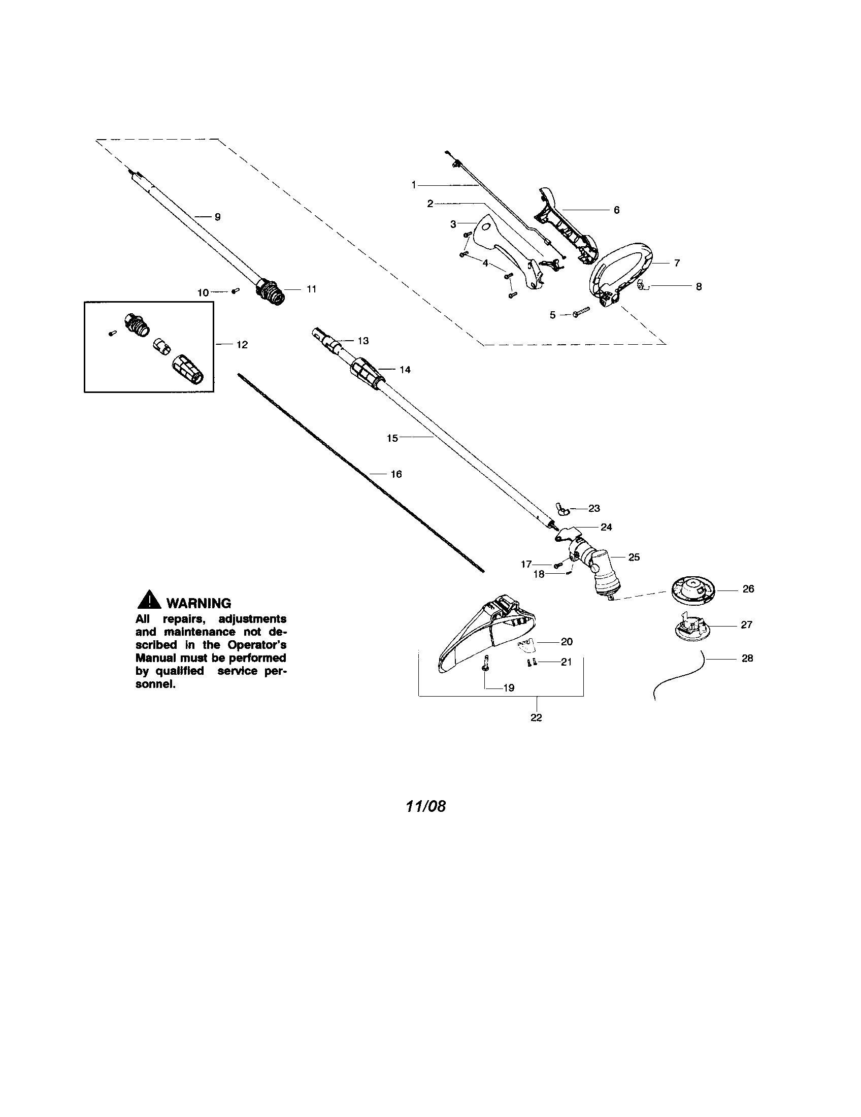 Drive shaft/handle/shield