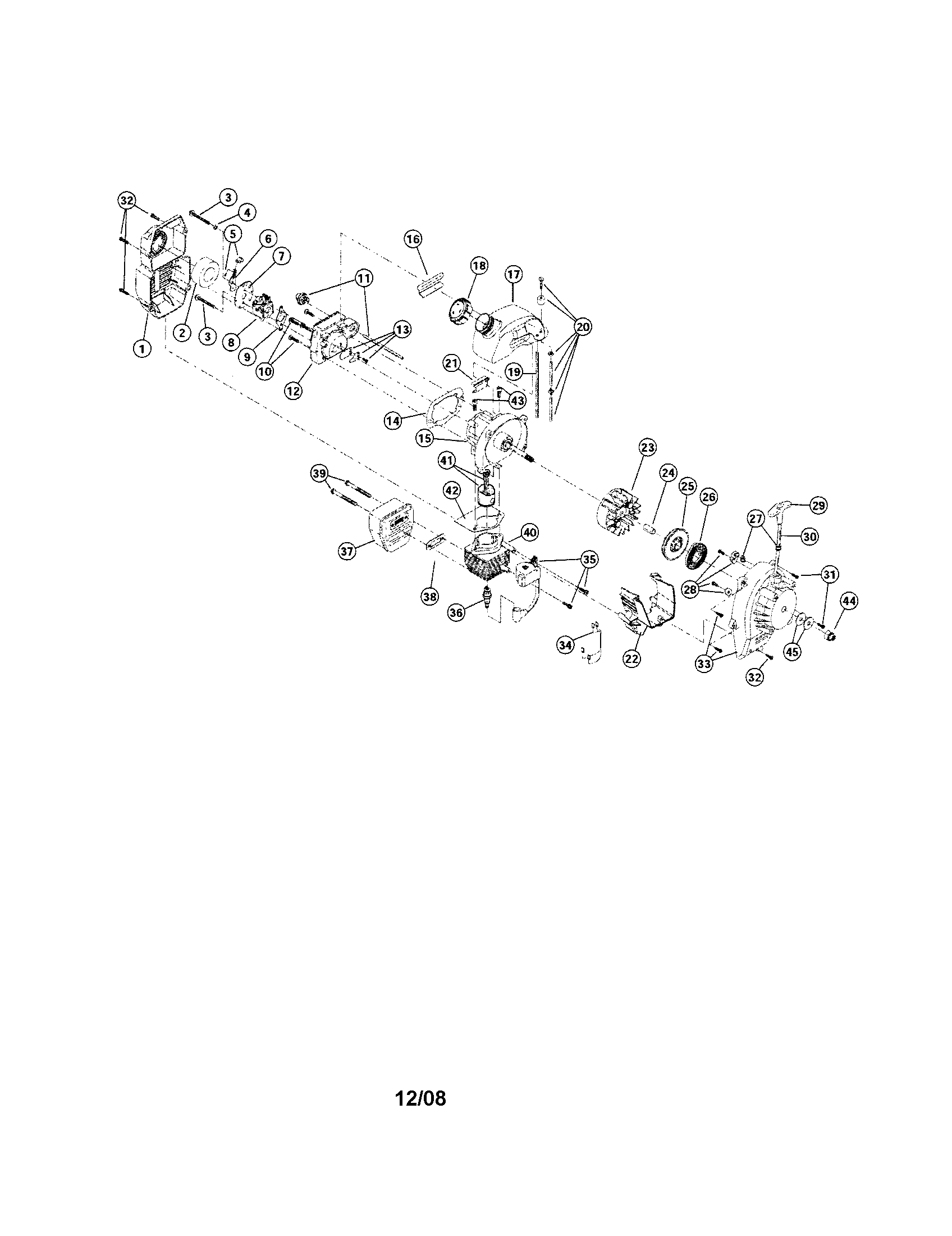 Cylinder/fuel tank/crankcase