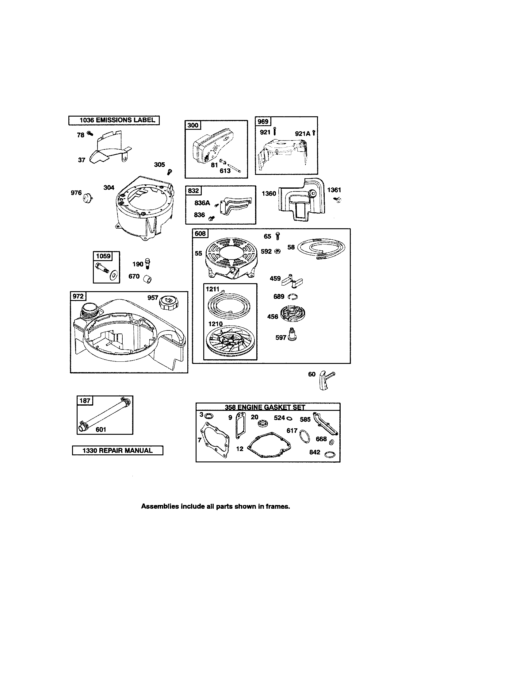 Muffler/fuel tank/rewind starter