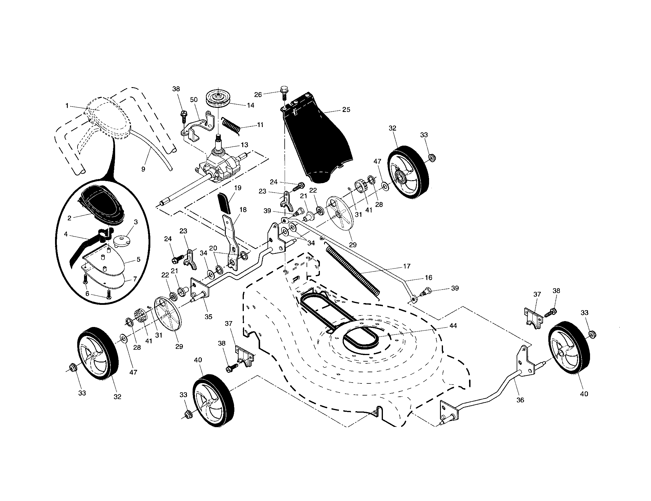 Drive control/gear case/wheels