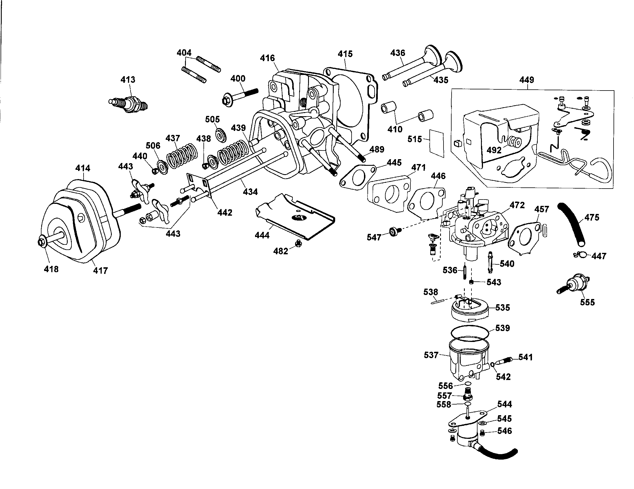 Cylinder head/carburetor/controller