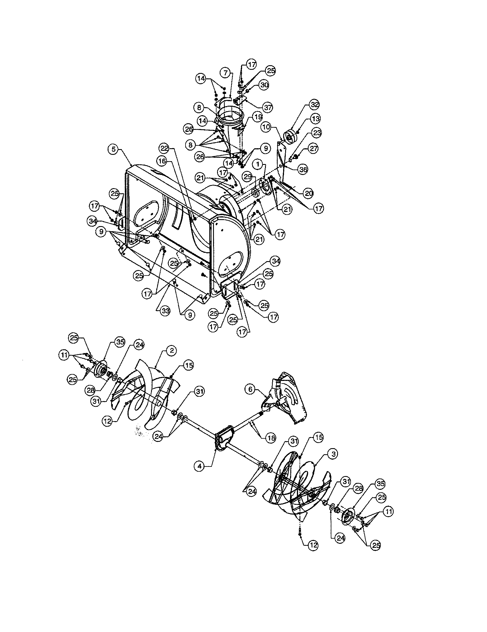 Spiral housing/auger gear