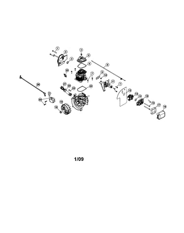 Muffler/carburetor/flywheel
