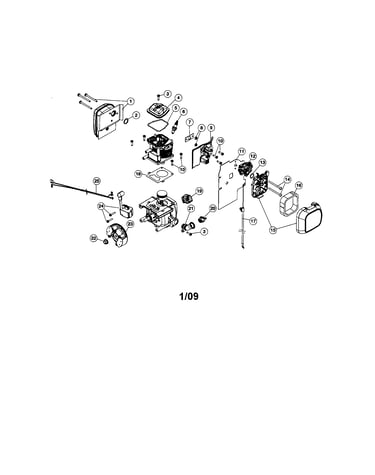 Muffler/carburetor/flywheel