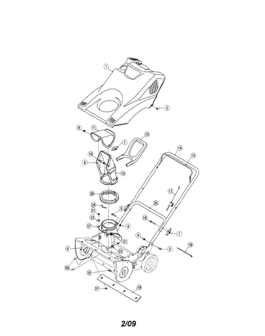 Shroud/lower chute/handle
