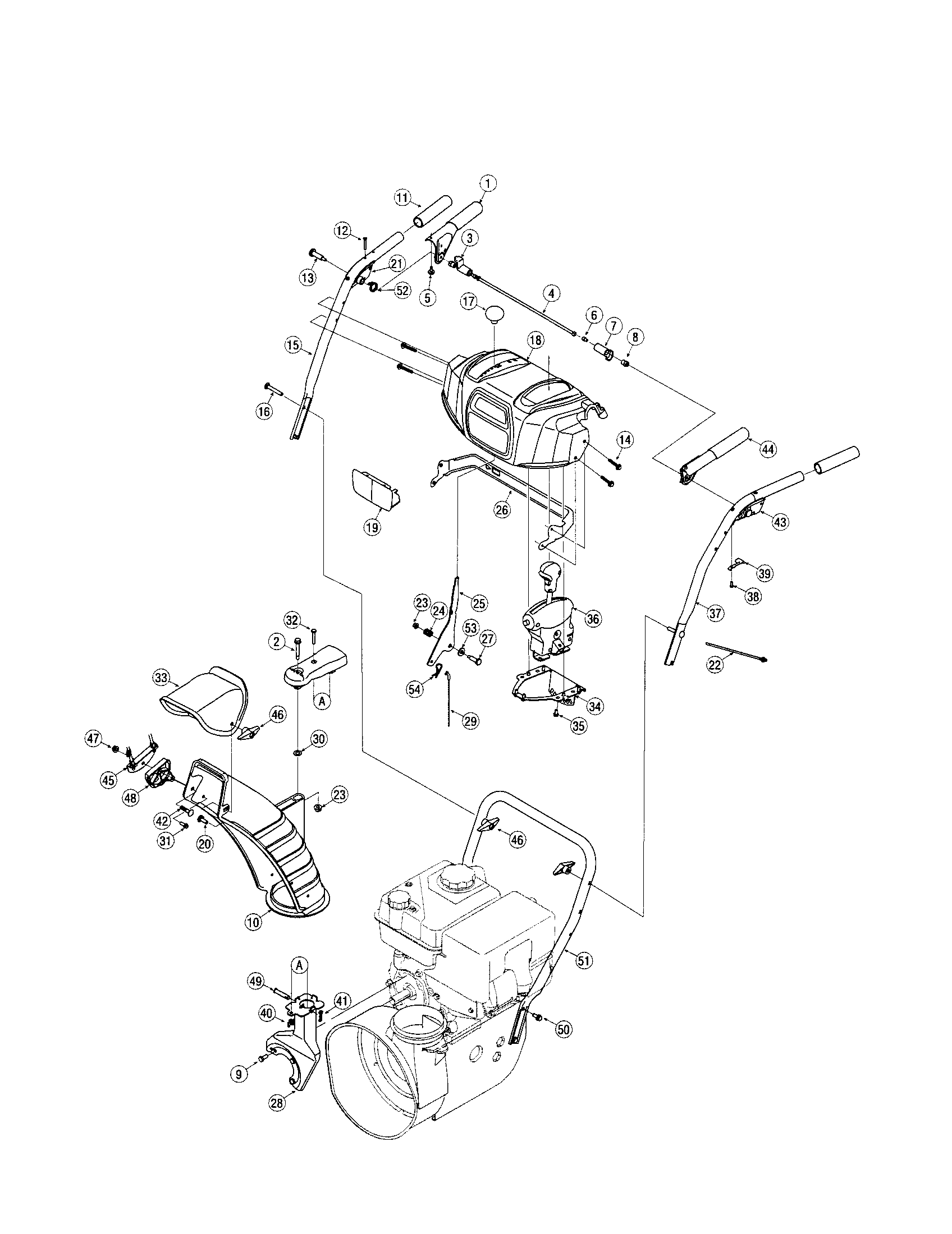Handle/lower chute