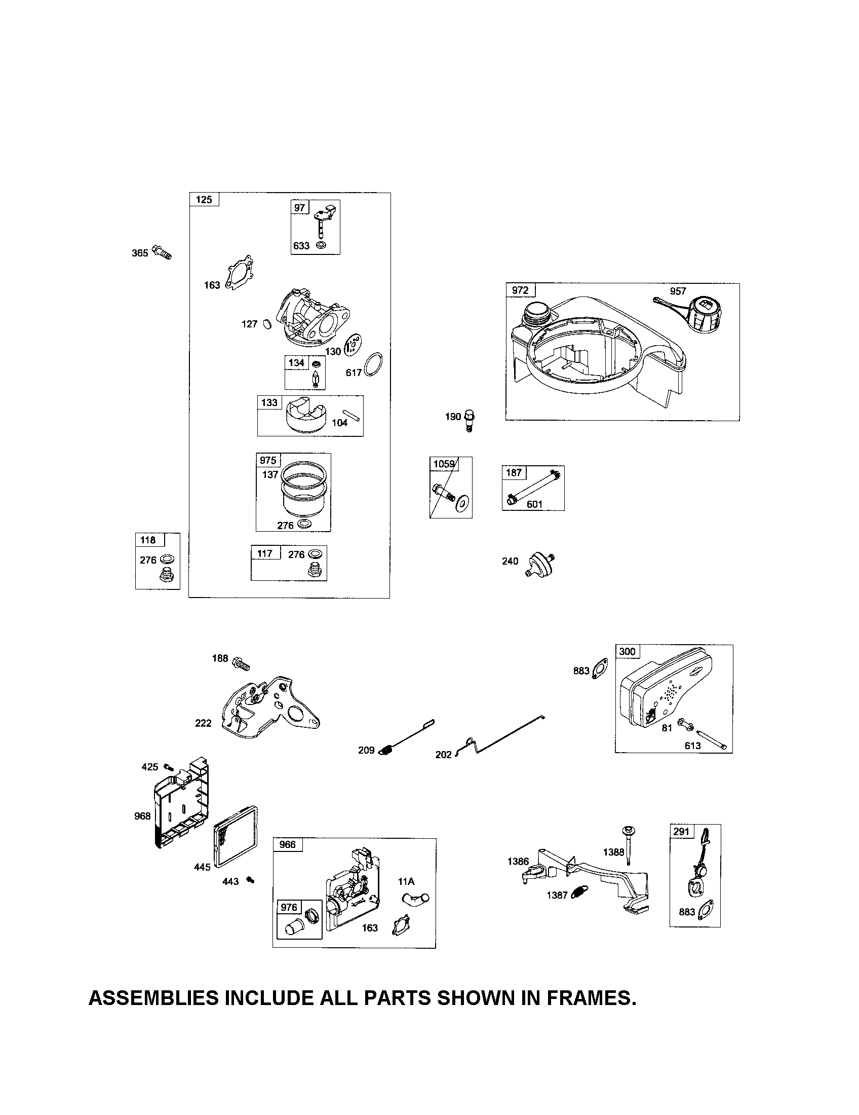 Carburetor/fuel tank/muffler