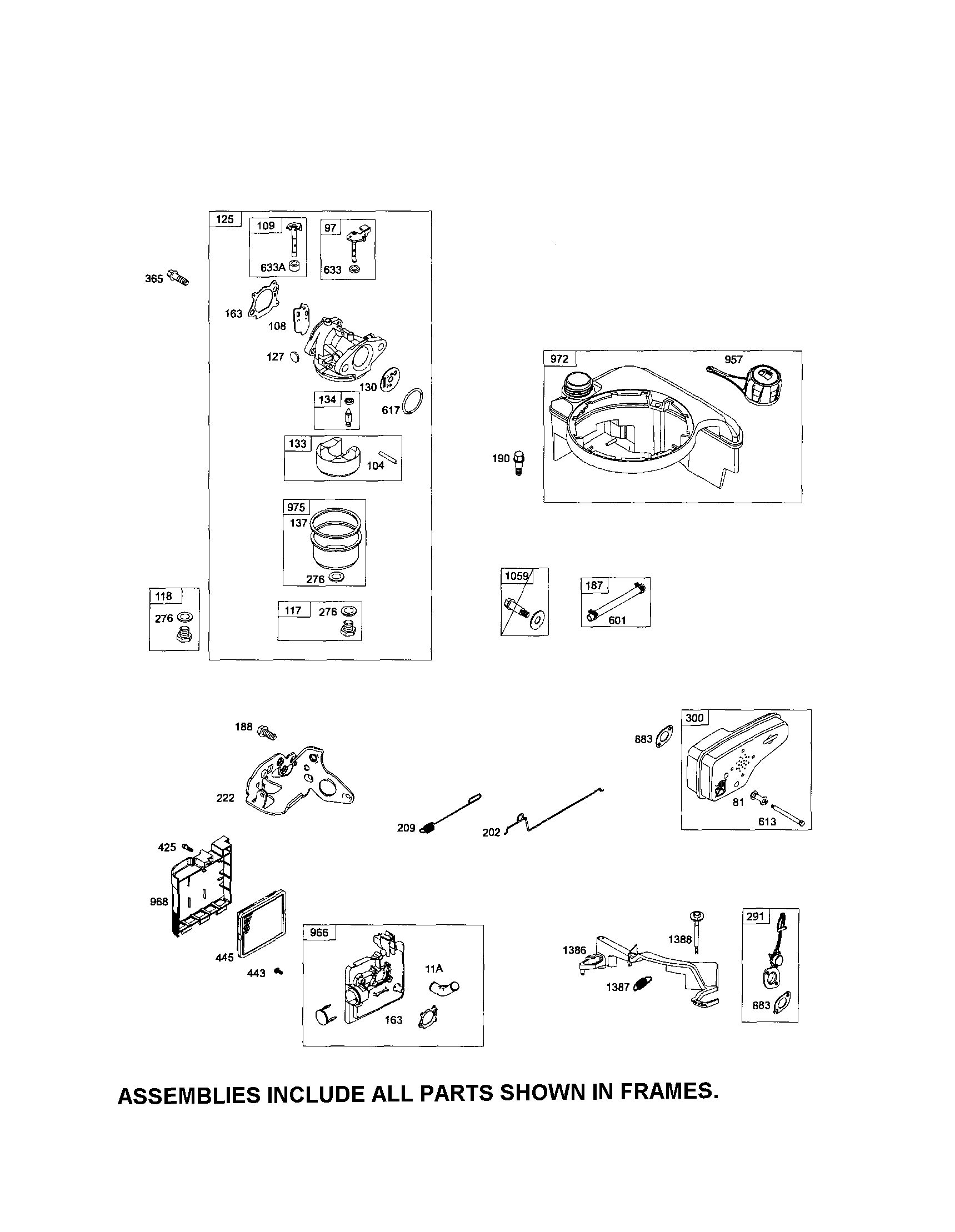Carburetor/fuel tank/muffler