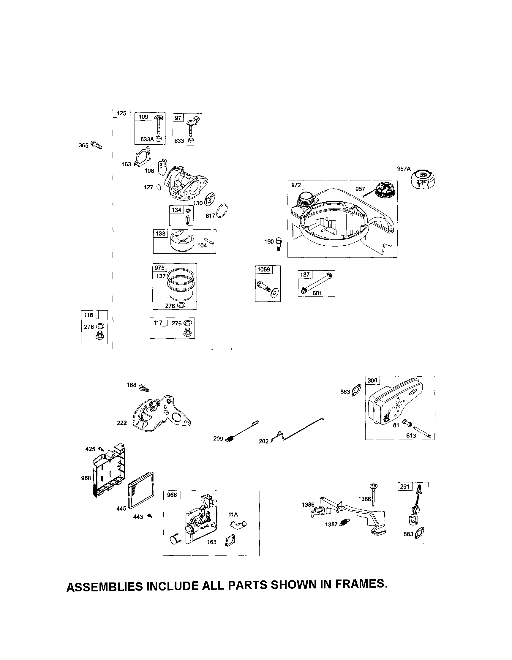 Carburetor/fuel tank/muffler