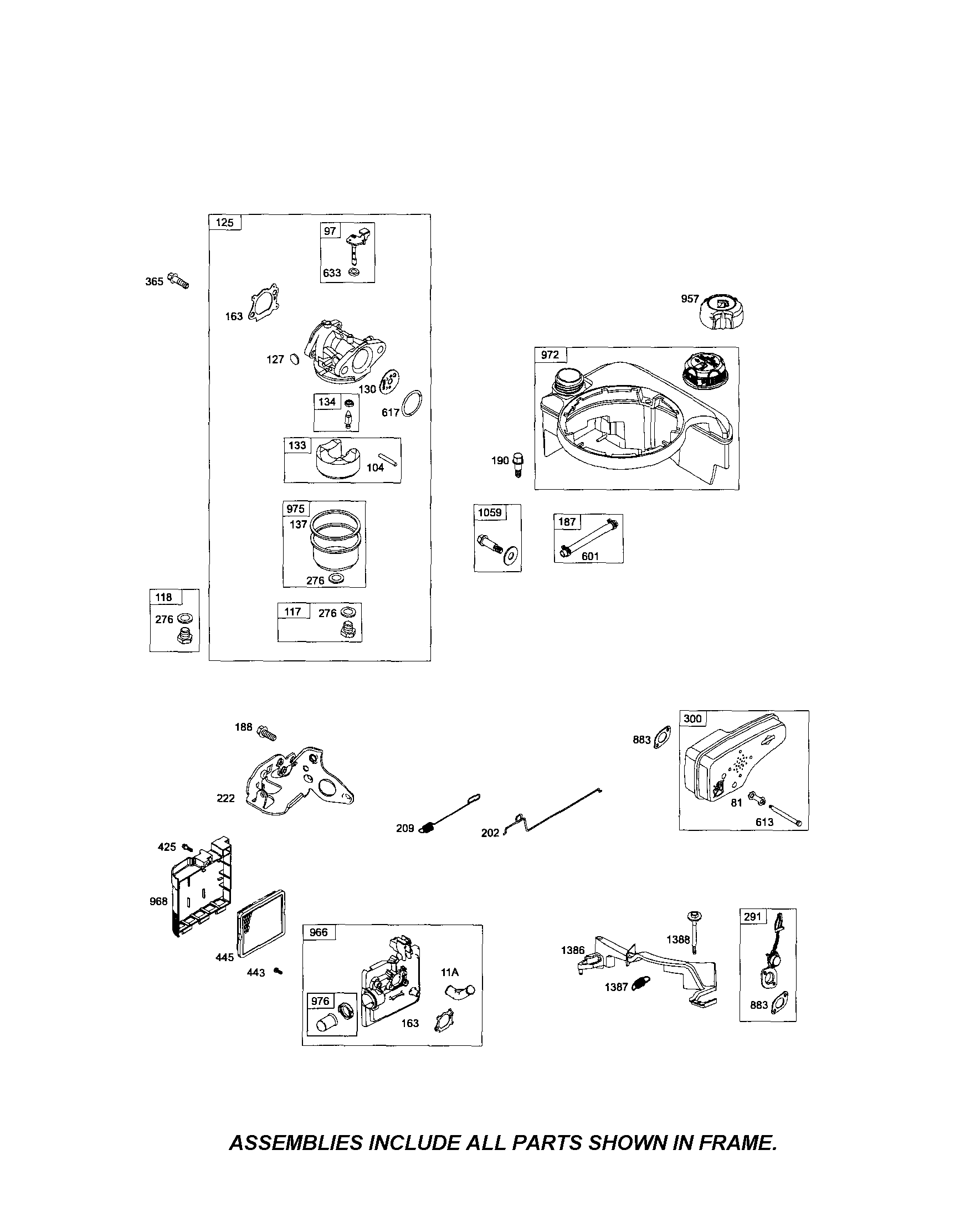 Carburetor/fuel tank/muffler