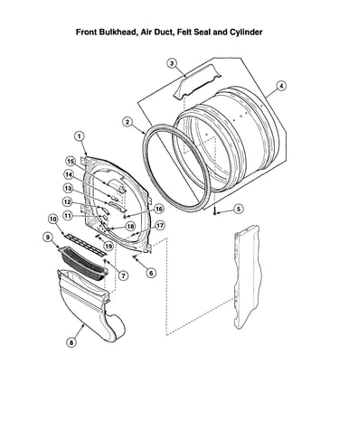 Front bulkhead/air duct/felt seal