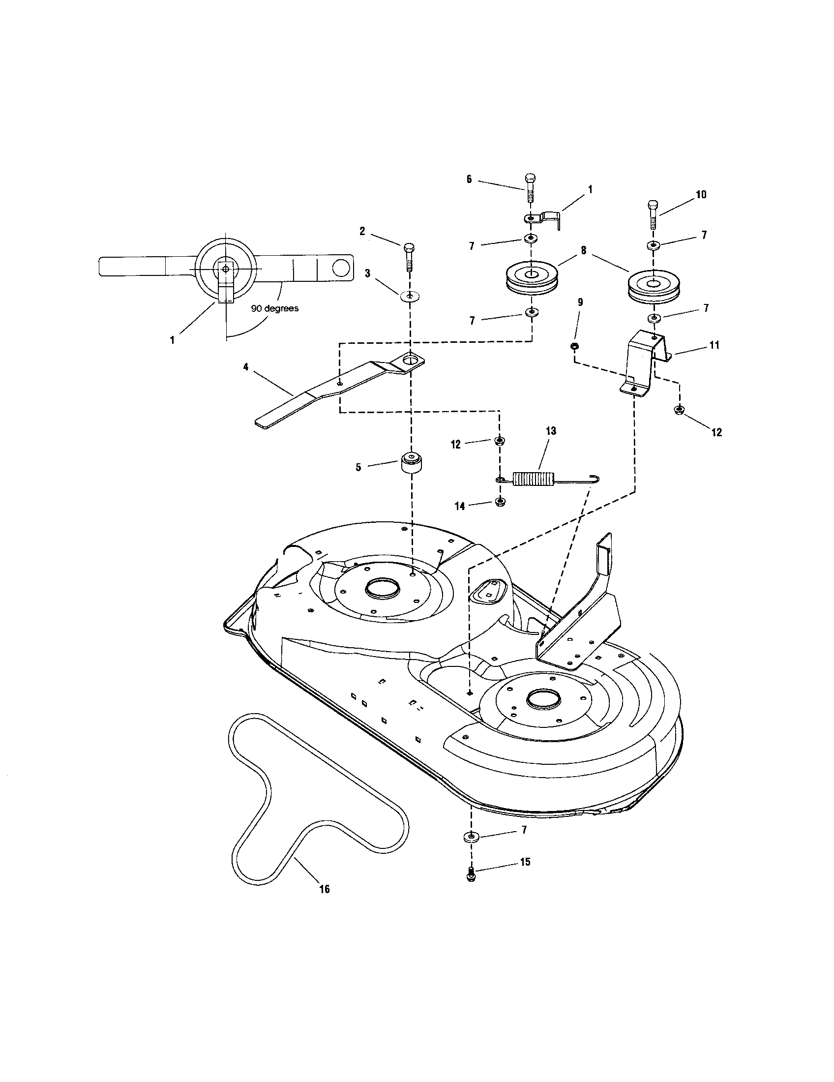 42" DECK-BELT/IDLER ARM/HITCH