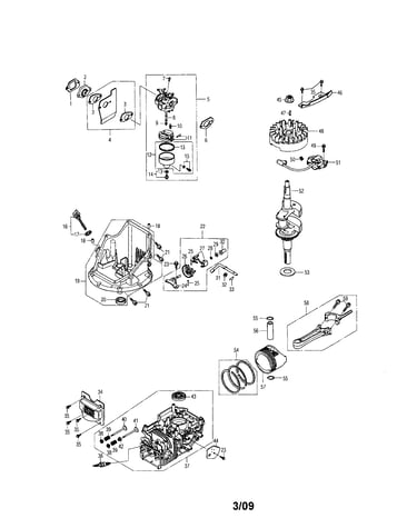 Cylinder/crankshaft/carburetor