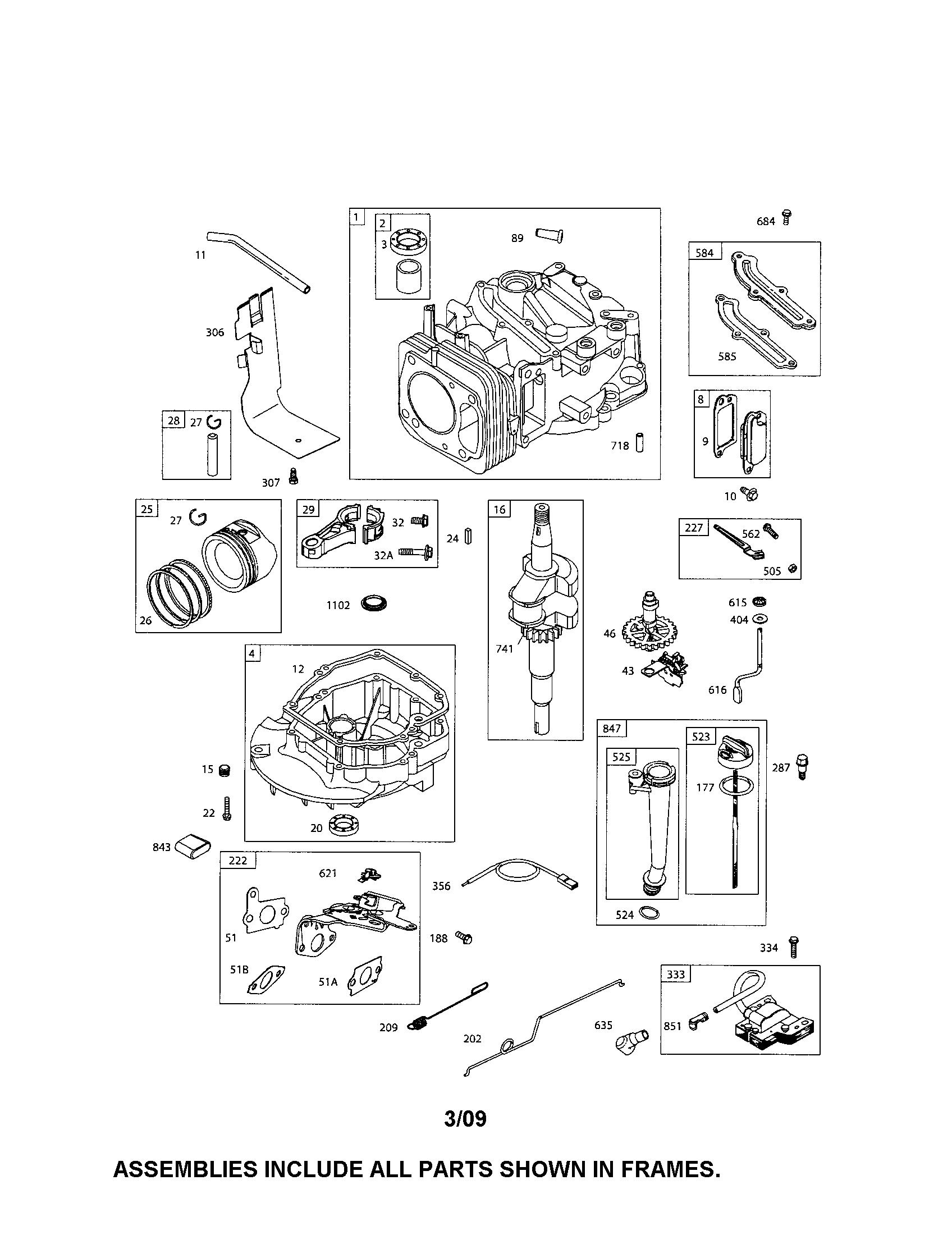 Cylinder/crankshaft/sump