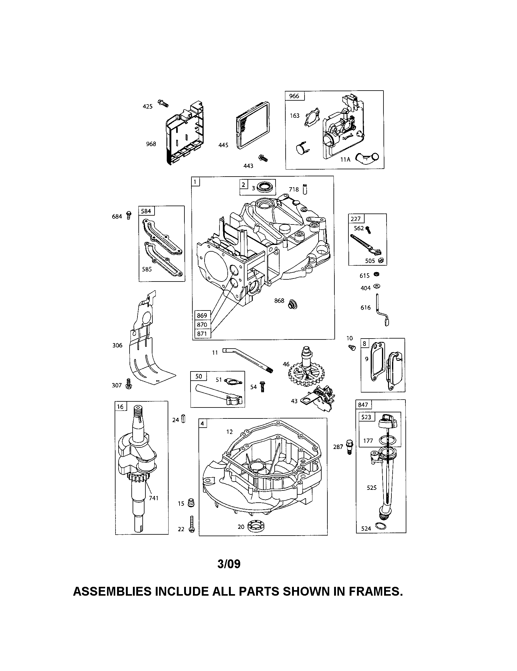 Cylinder/crankshaft/sump