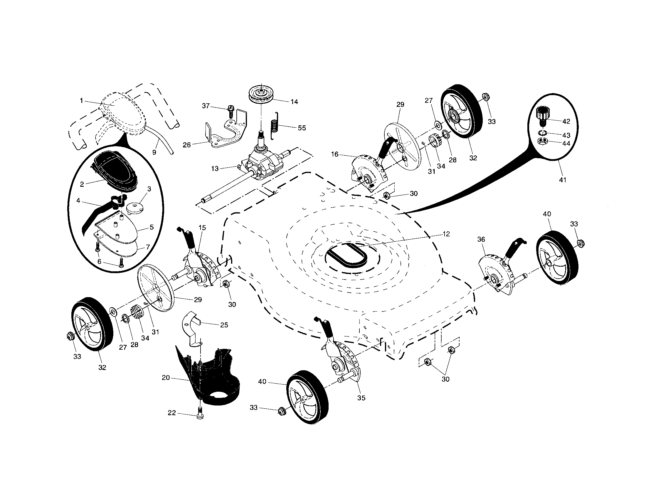 Drive control/gear case/wheels