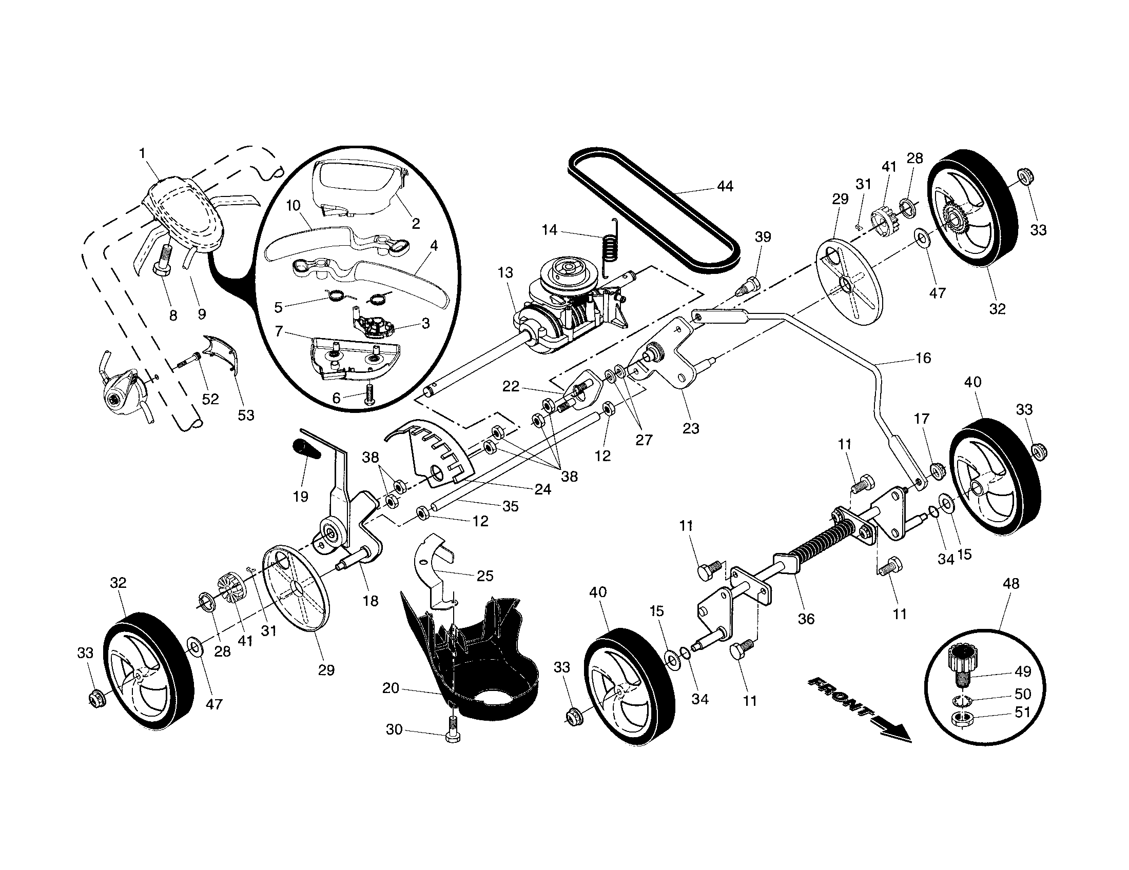 Drive control/gear case/wheels