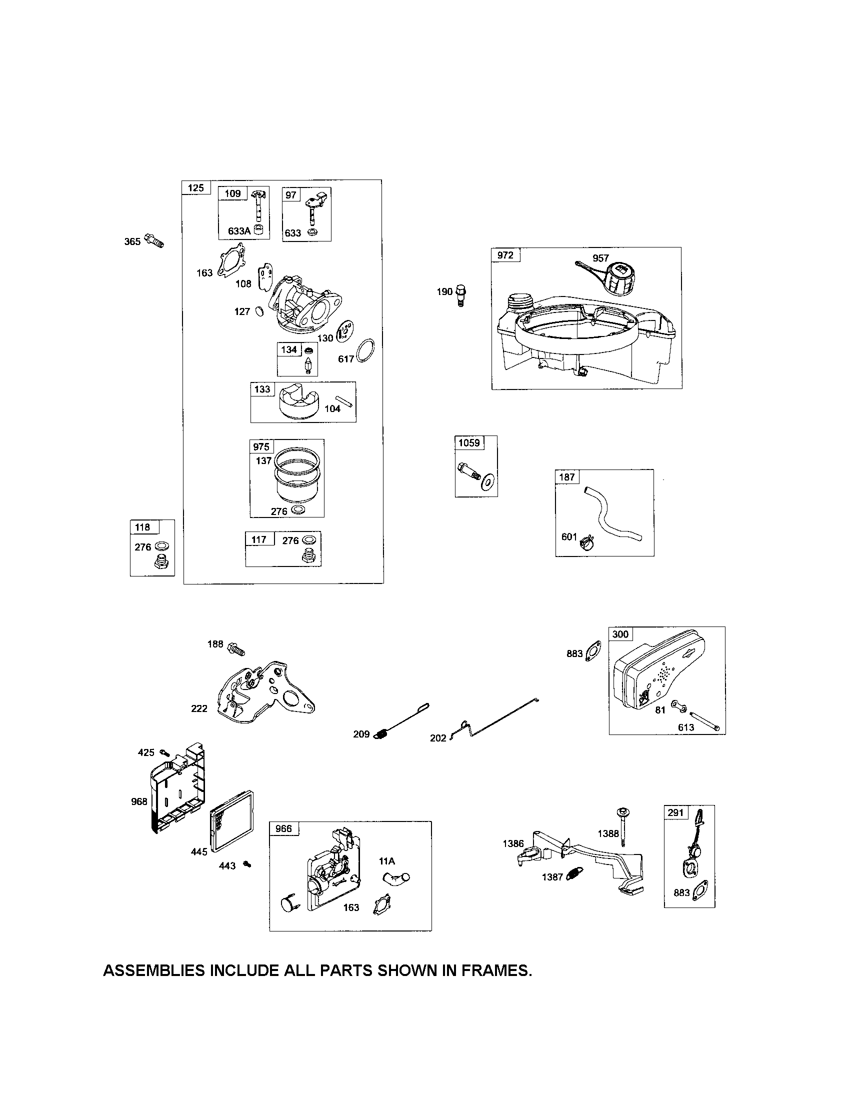 Carburetor/fuel tank/muffler