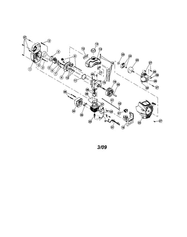 Cylinder/fuel tank/muffler