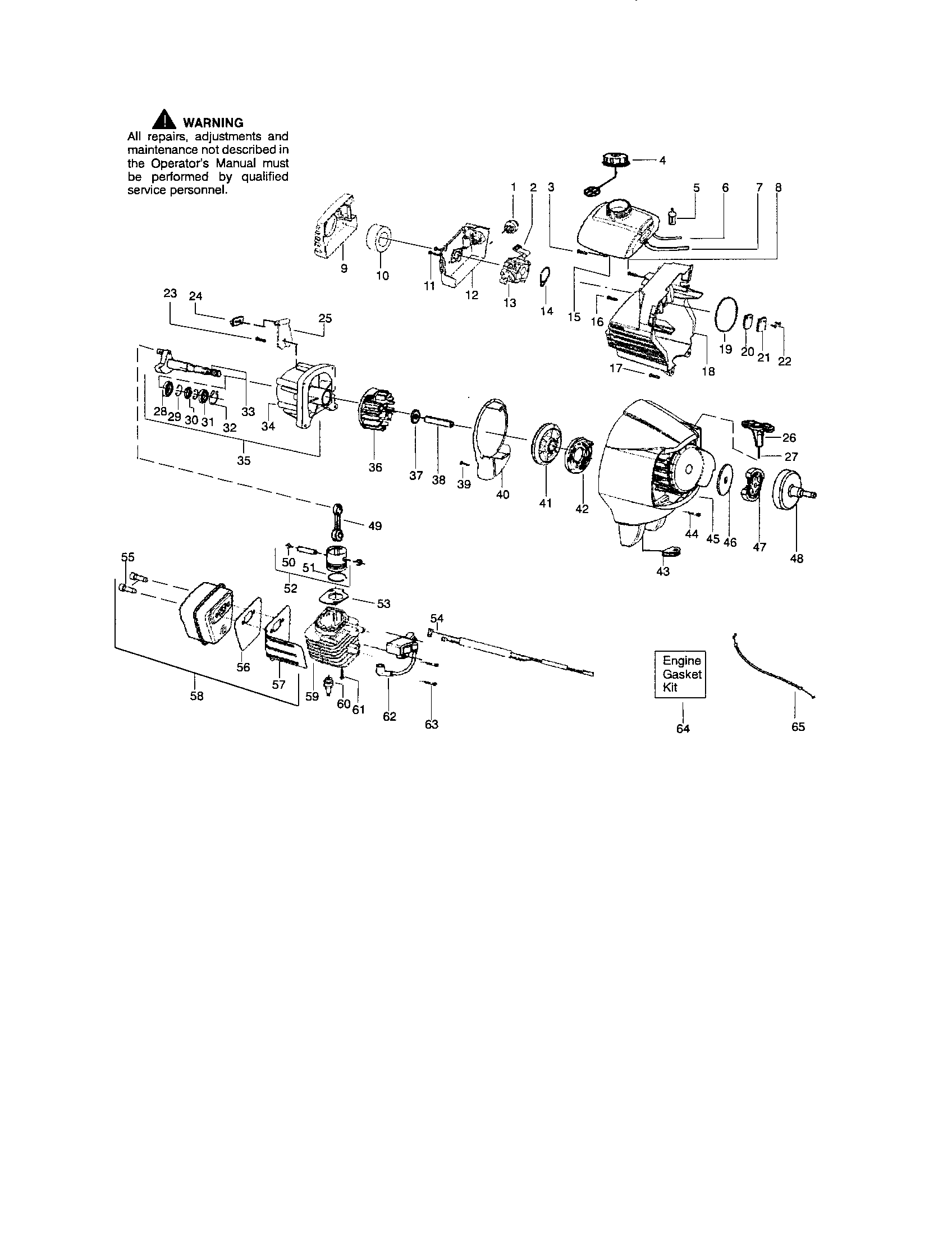 Cylinder/fuel tank/muffler