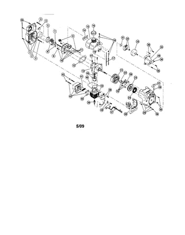 Cylinder/fuel tank/flywheel
