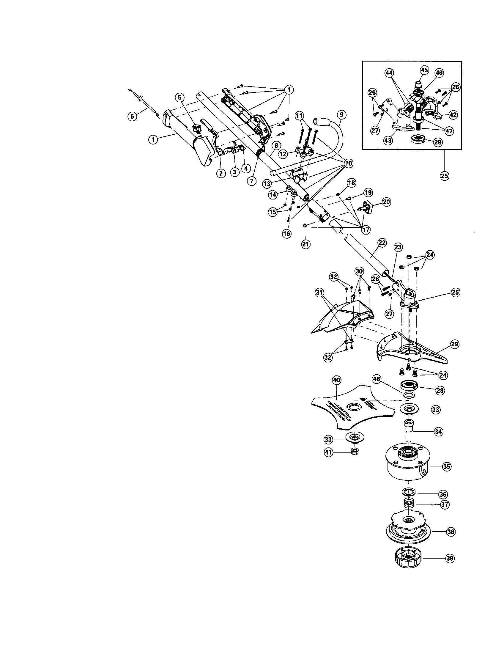 Handle/drive shaft/shield