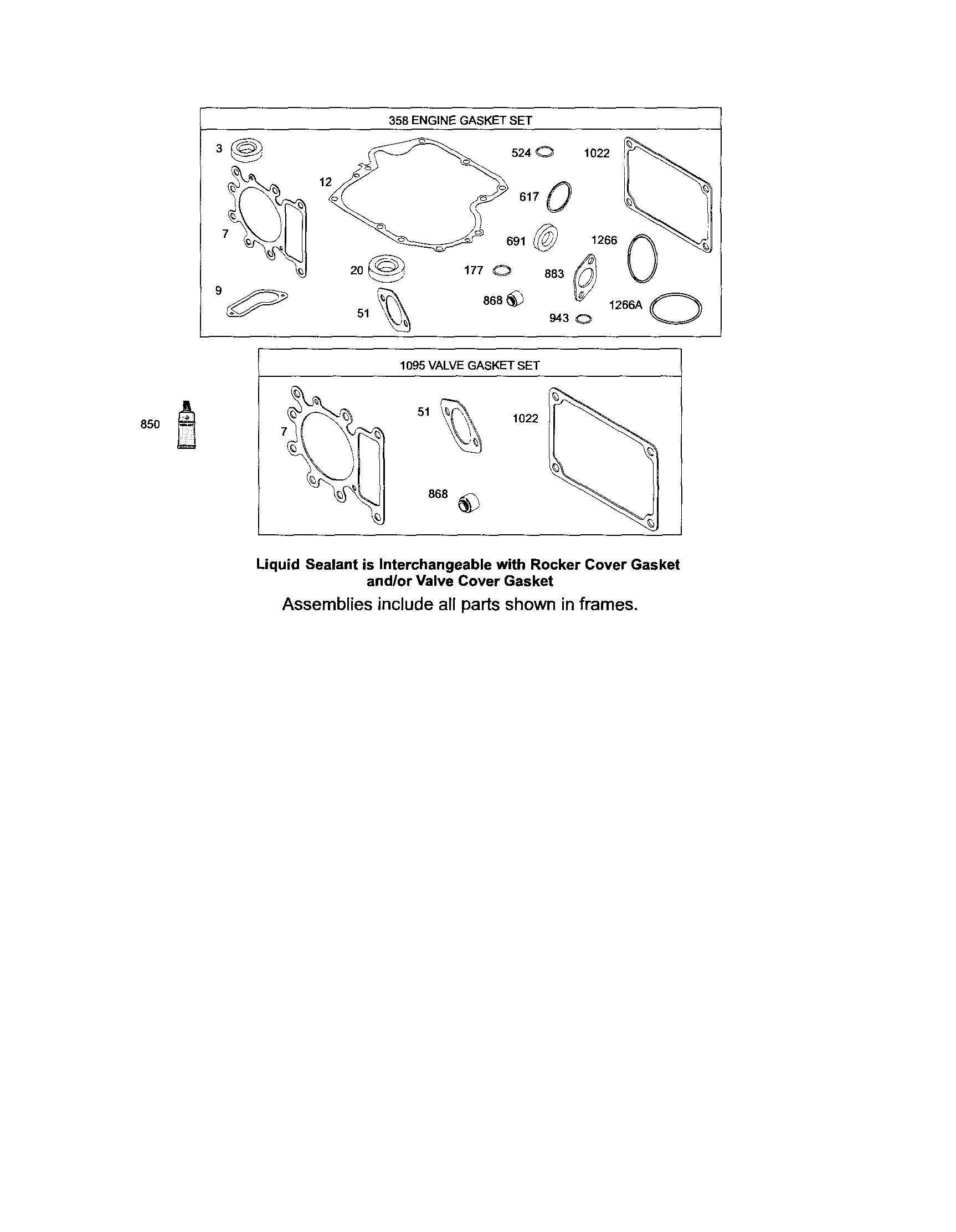 Engine gasket/valve gasket sets