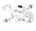 Poulan 96122001400 drive control/gear case/wheels diagram