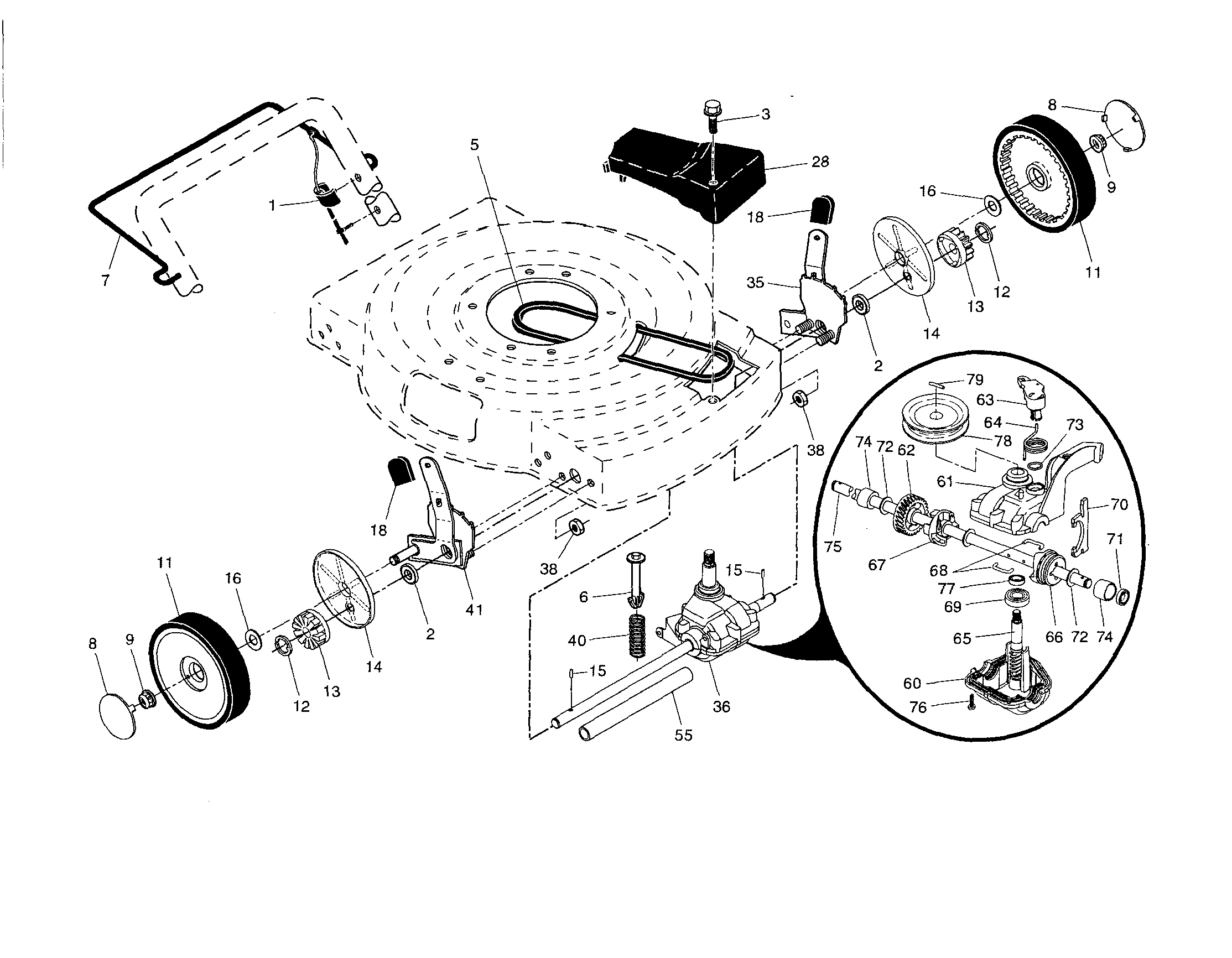 Drive control/gear case/wheels