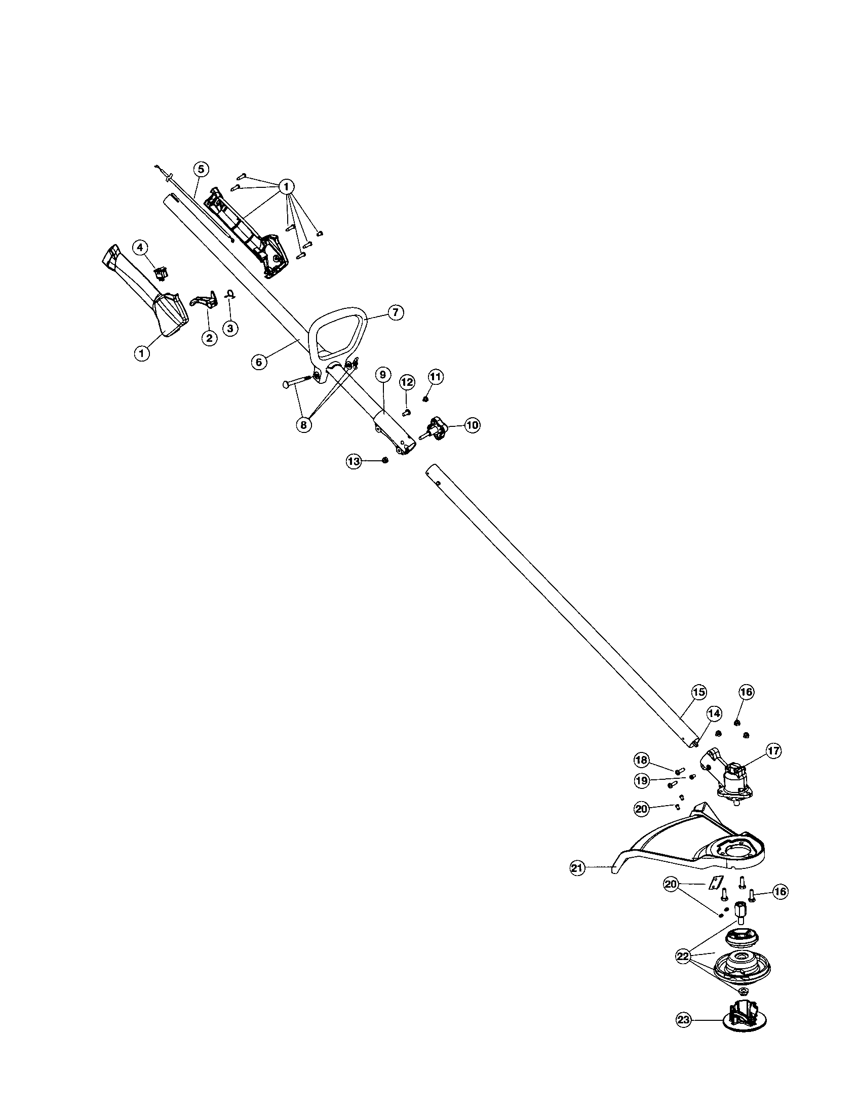 Drive shaft/handle/shield