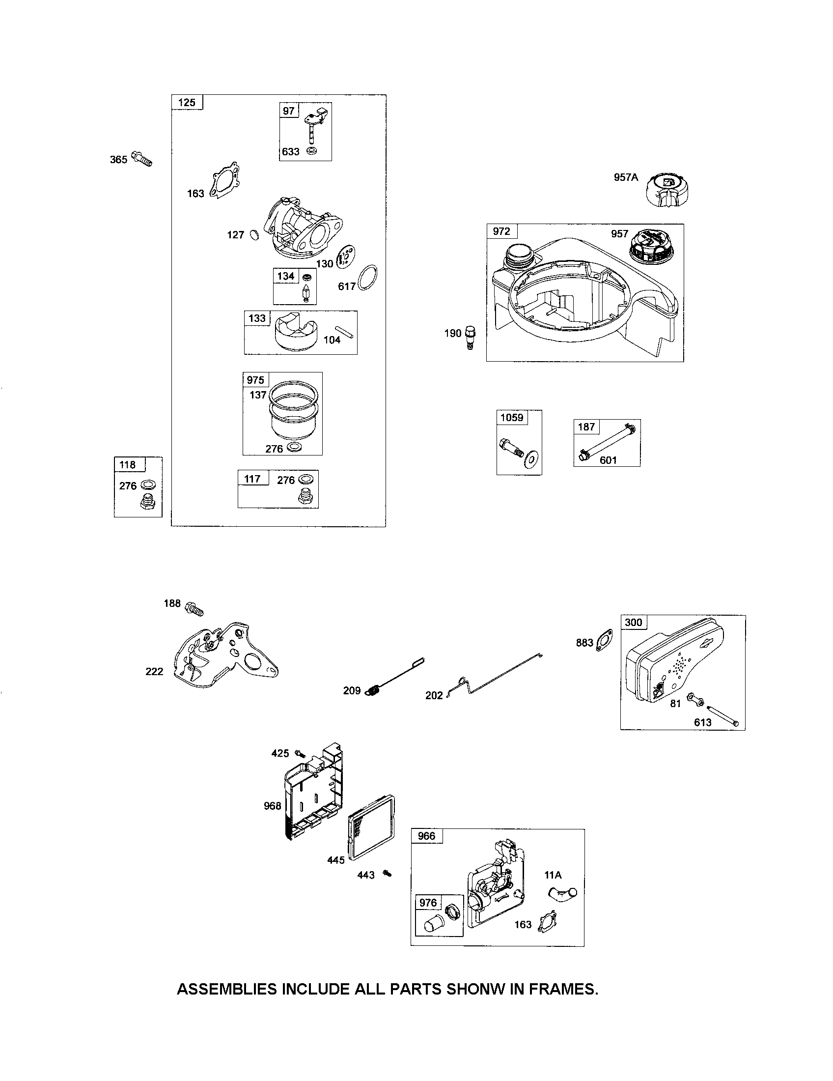Carburetor/fuel tank/muffler