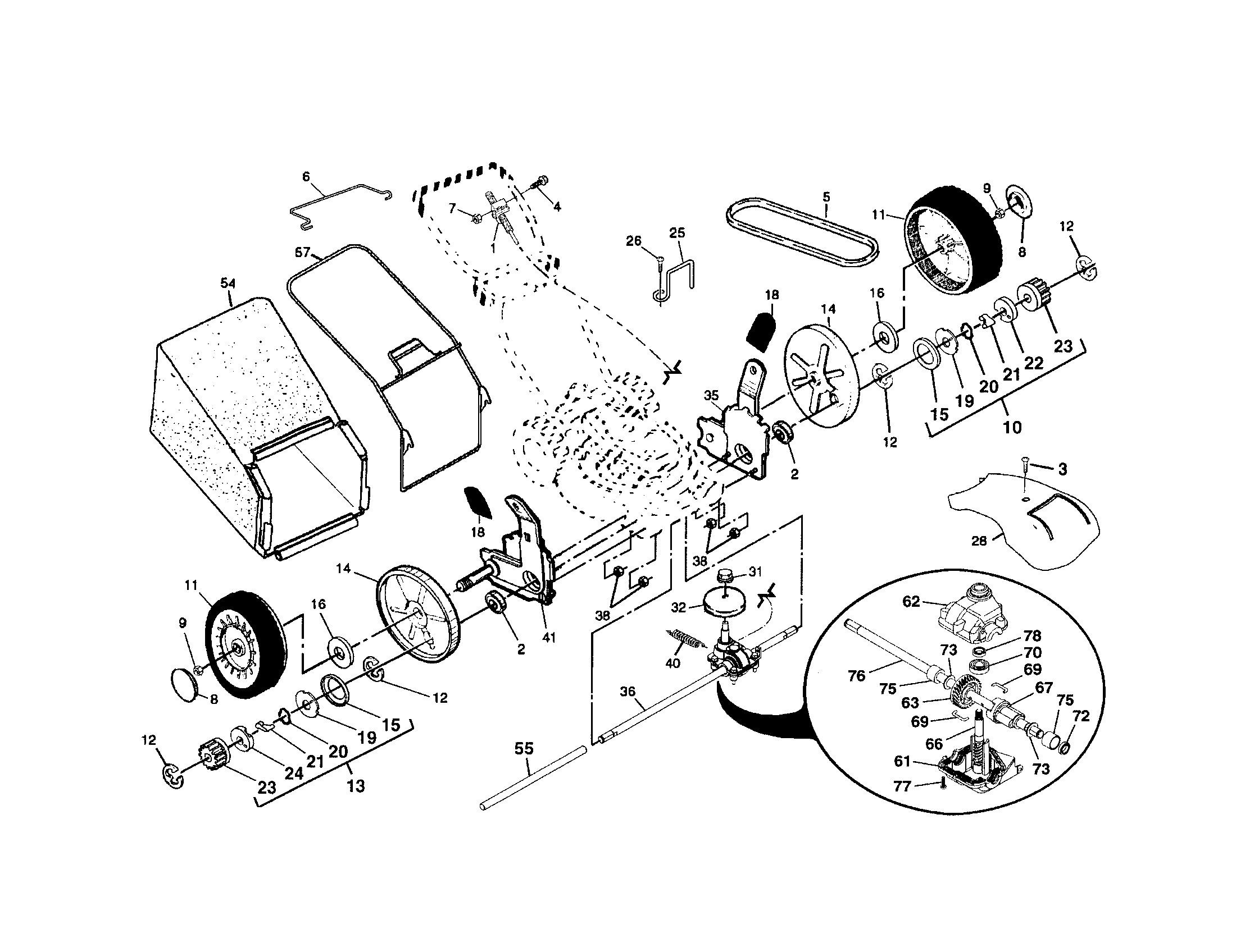 Drive control/gear case/wheels
