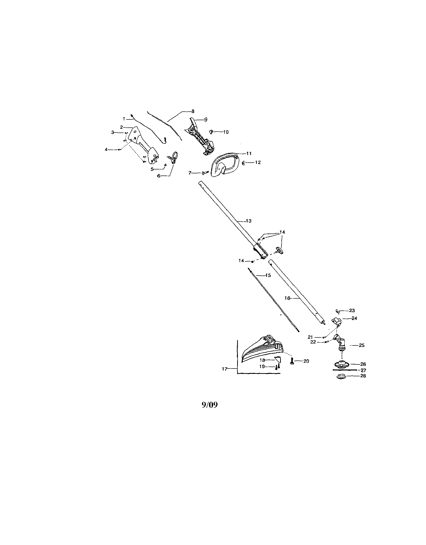 Drive shaft/handle/shield