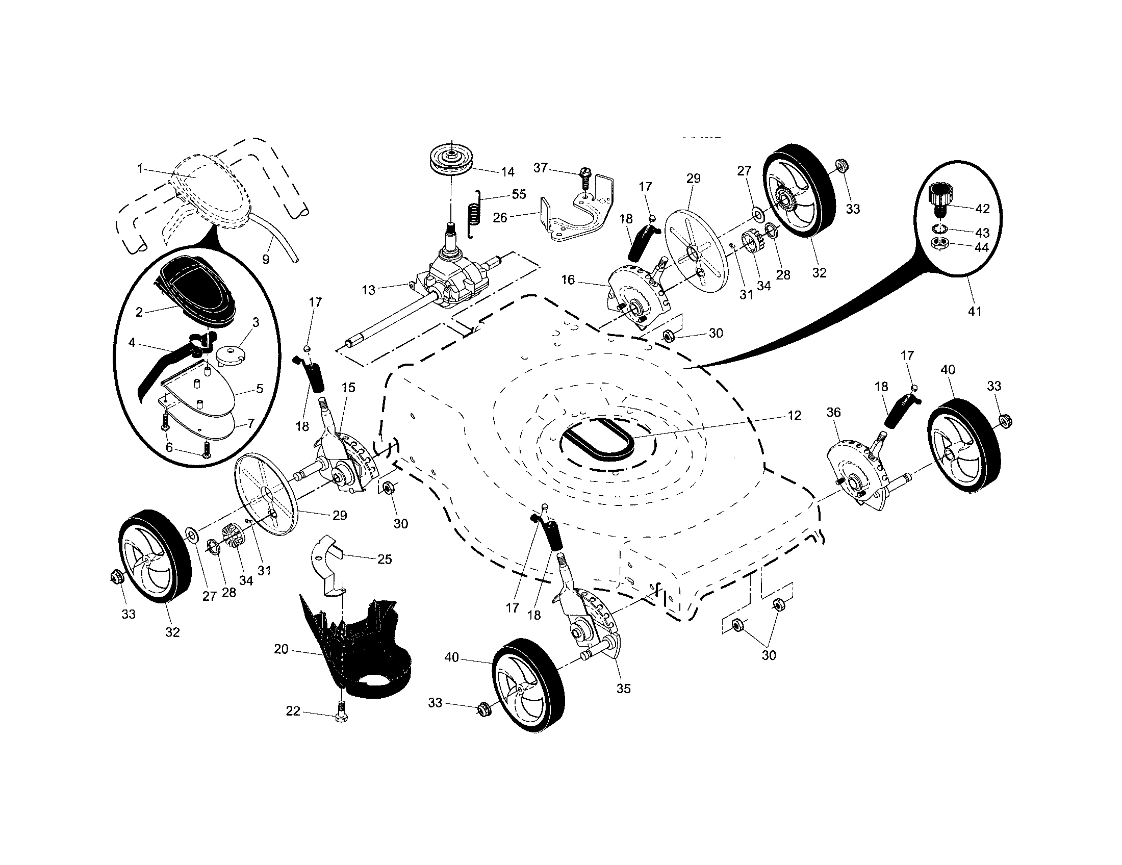 Drive control/gear case/wheels