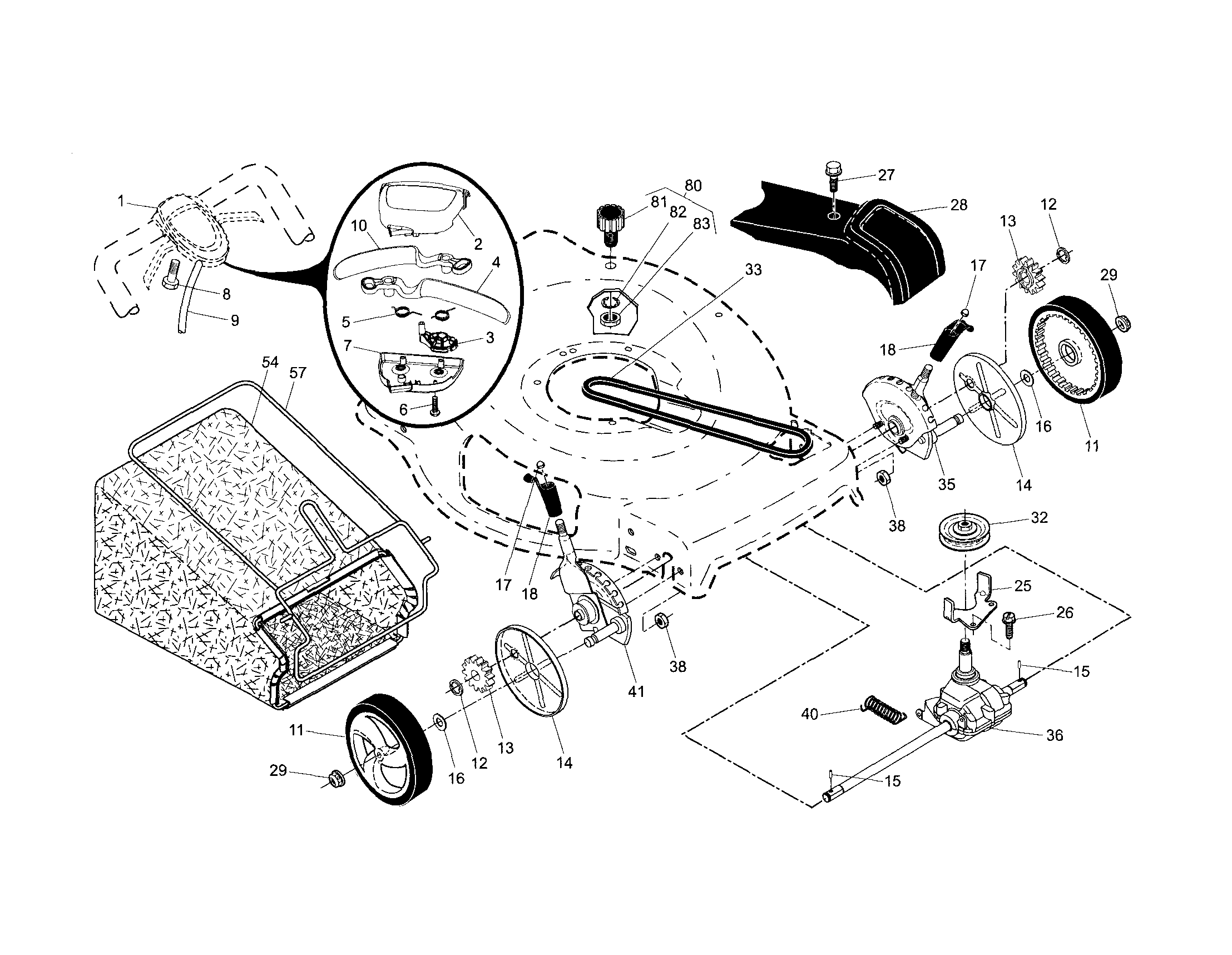 Drive control/gear case/wheels