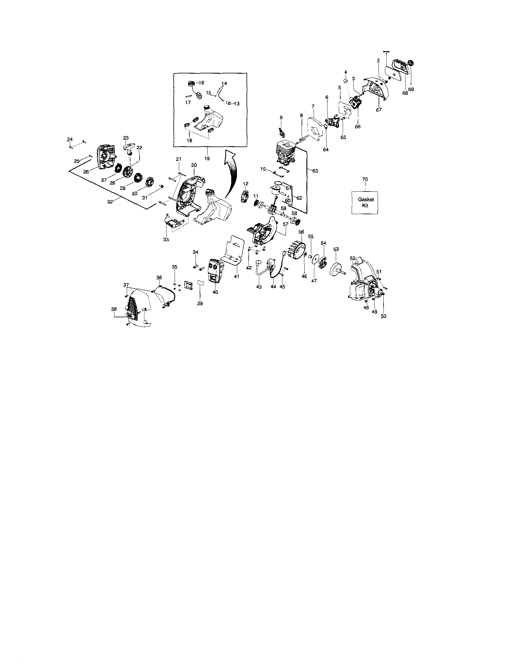 Cylinder/fuel tank/crankcase