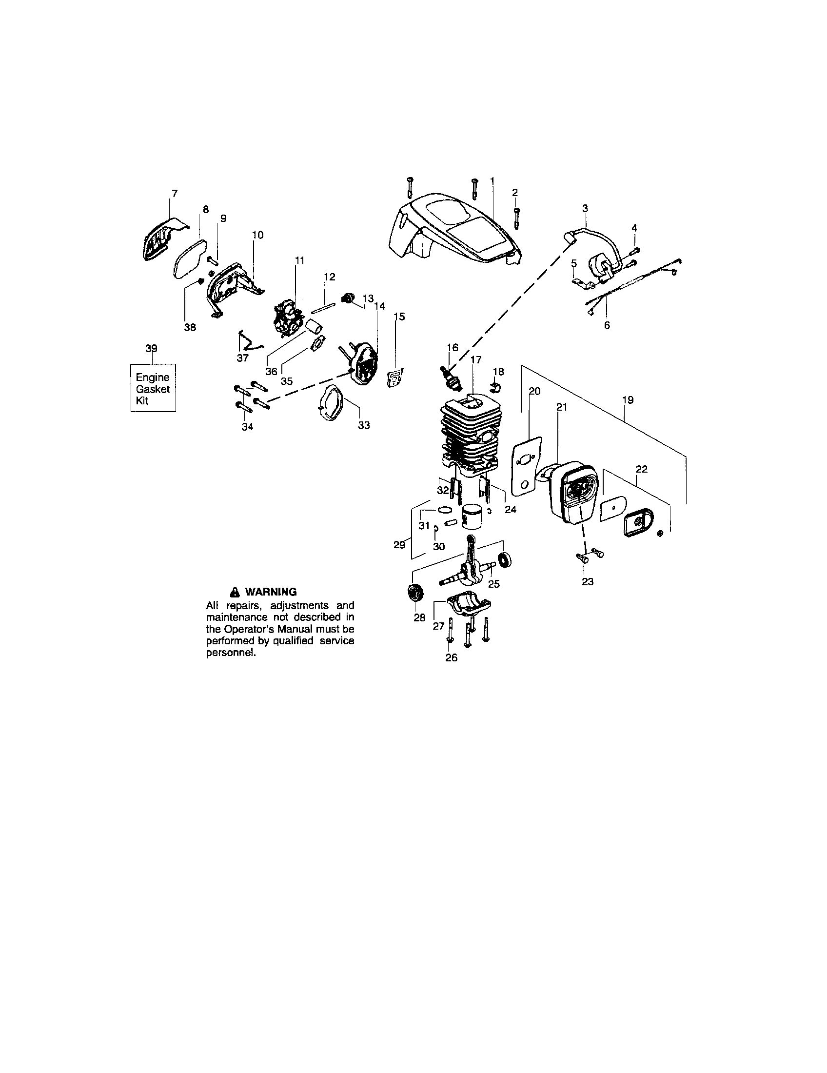 Cylinder/shield/crankshaft