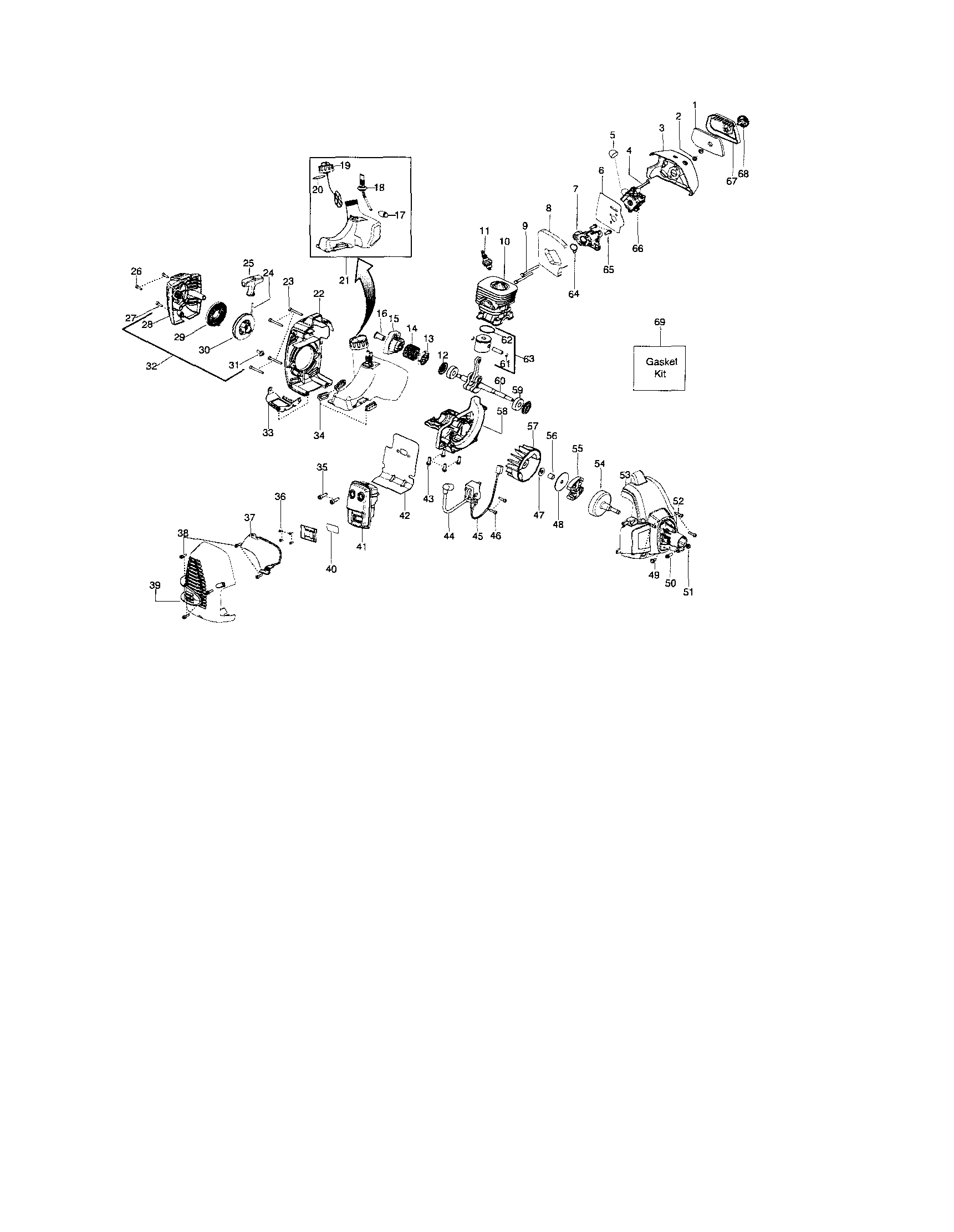 Cylinder/fuel tank/crankshaft