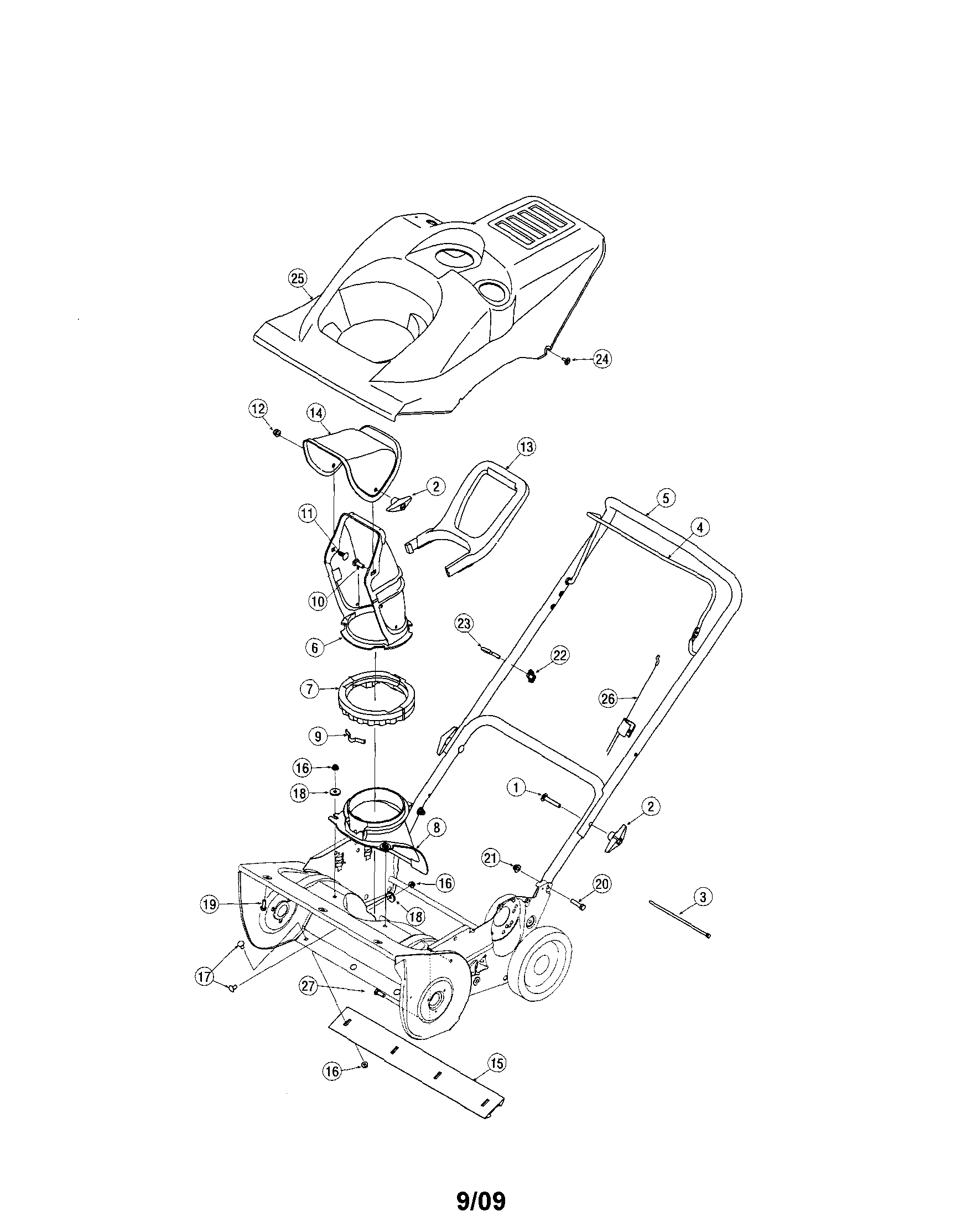 Shroud/lower chute/handle