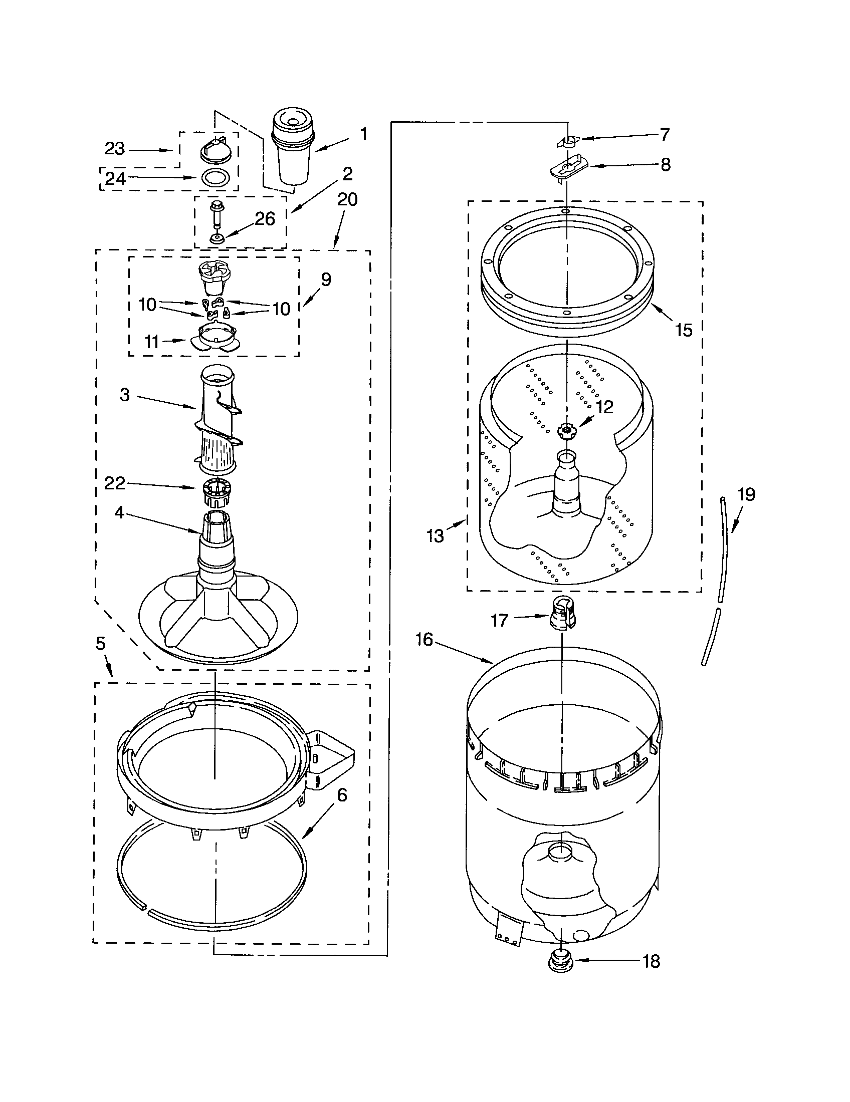 Agitator/basket/tub