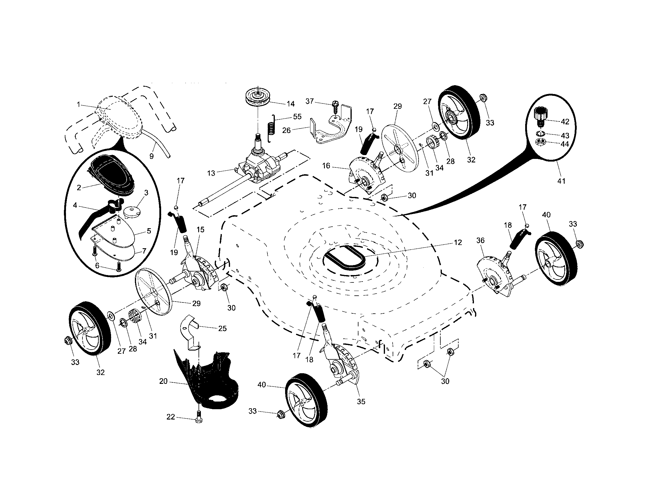 Drive control/gear case/wheels