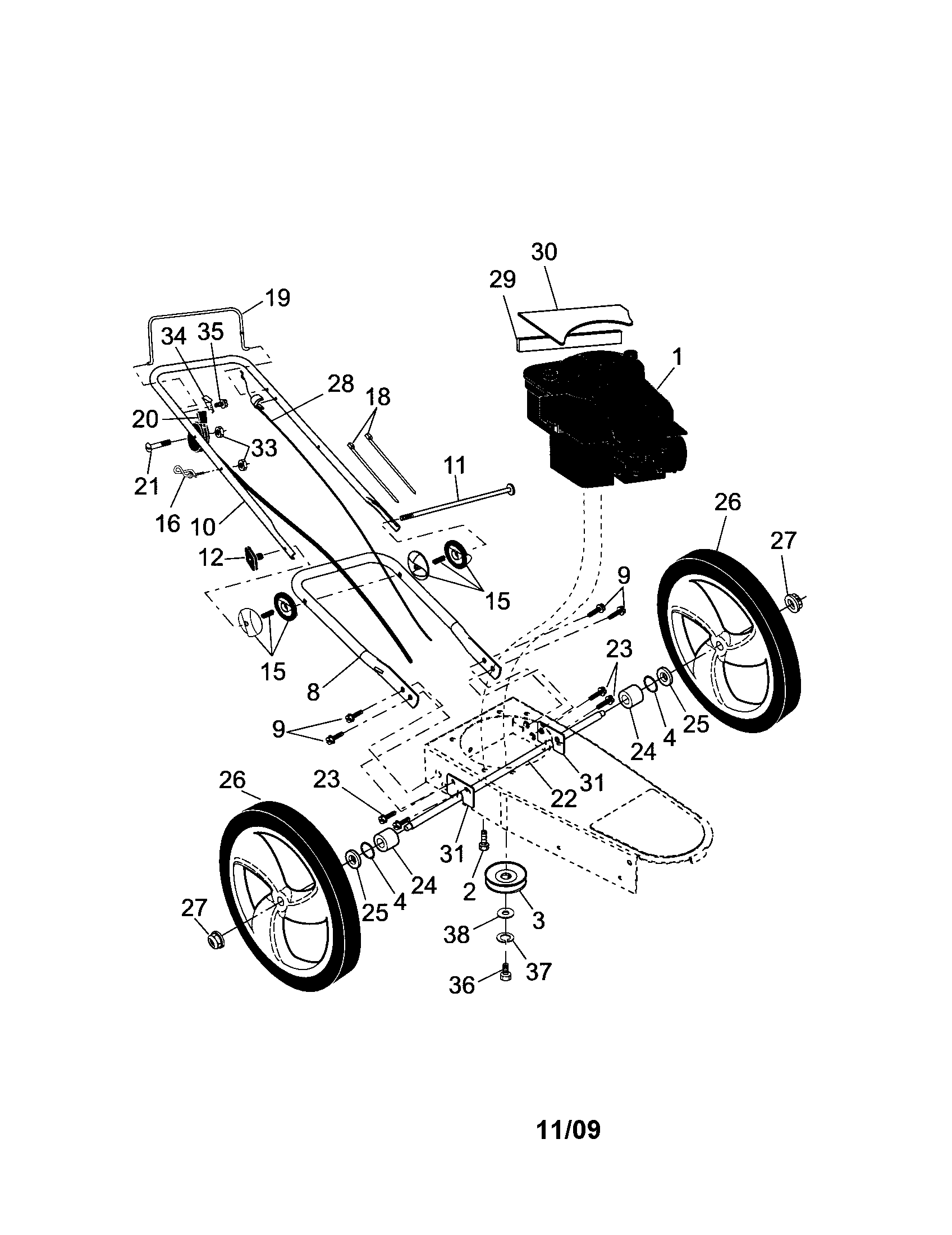 Engine/handle/wheels