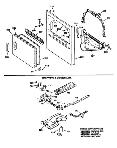 Cabinet front/gas valve/burner