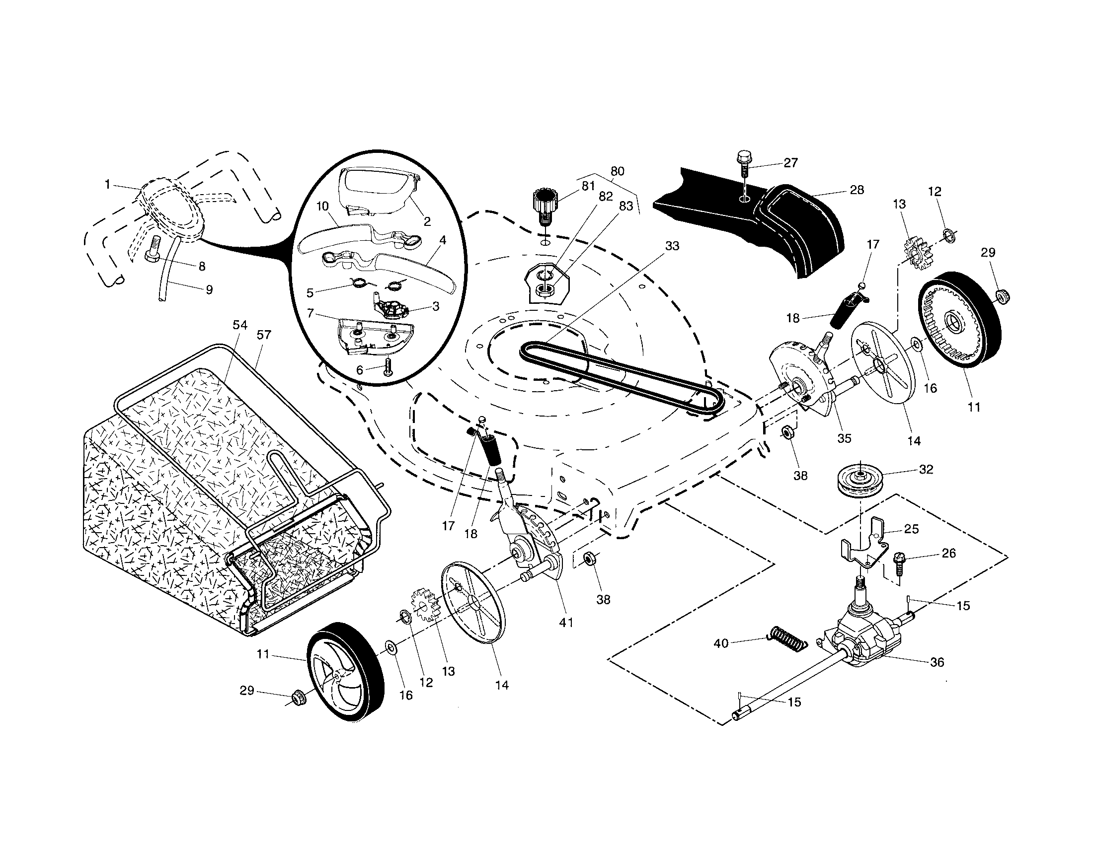 Drive control/gear case/wheels