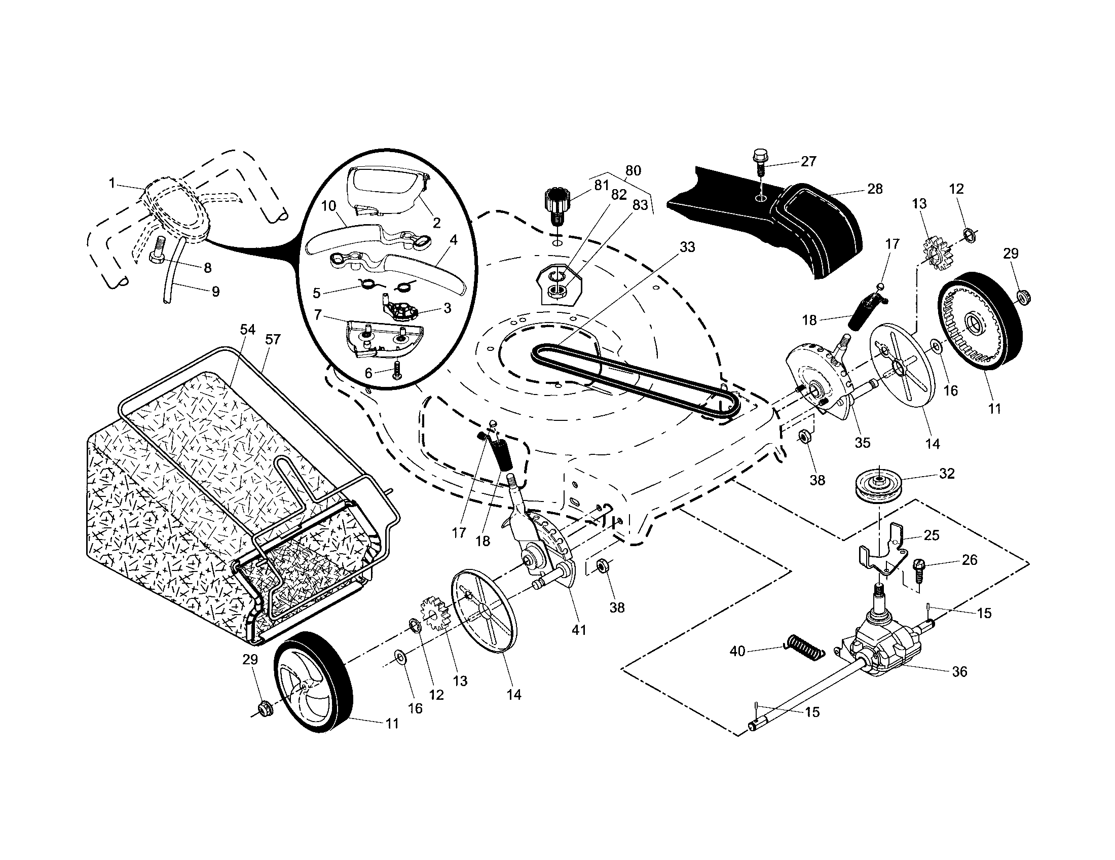 Drive control/gear case/wheels