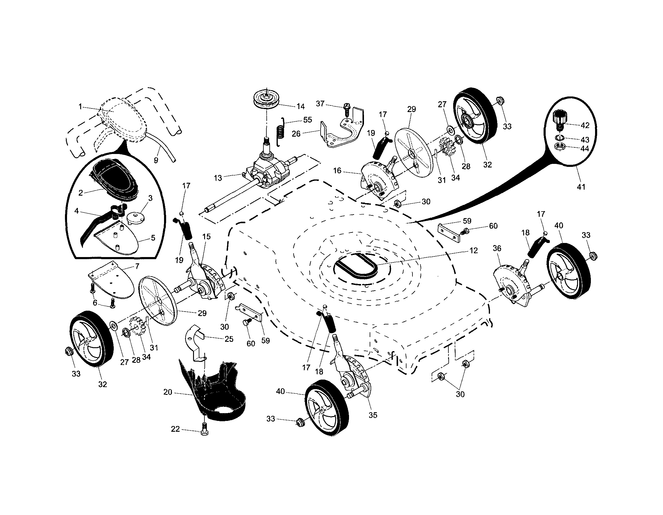 Drive control/gear case/wheels