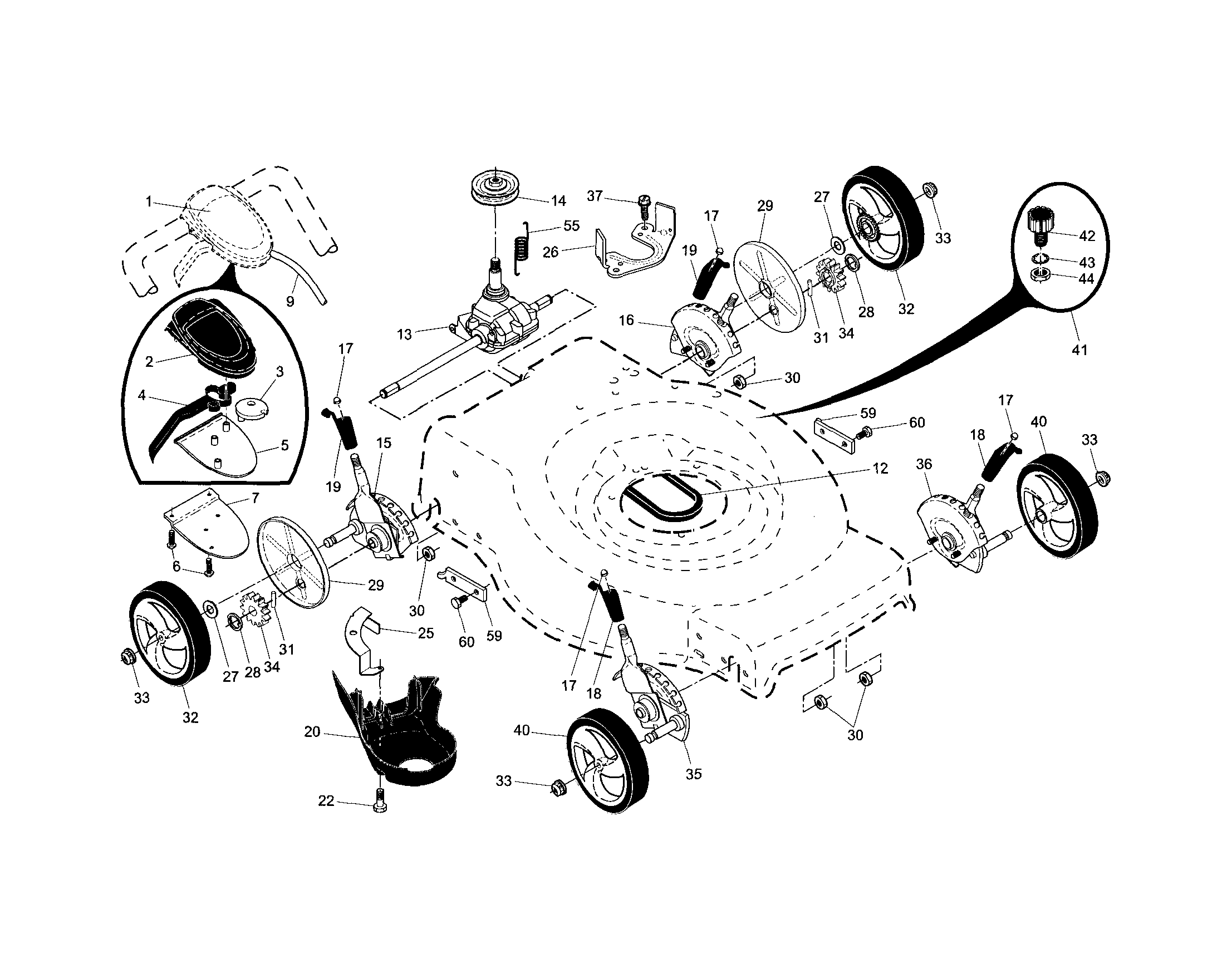 Drive control/gear case/wheels