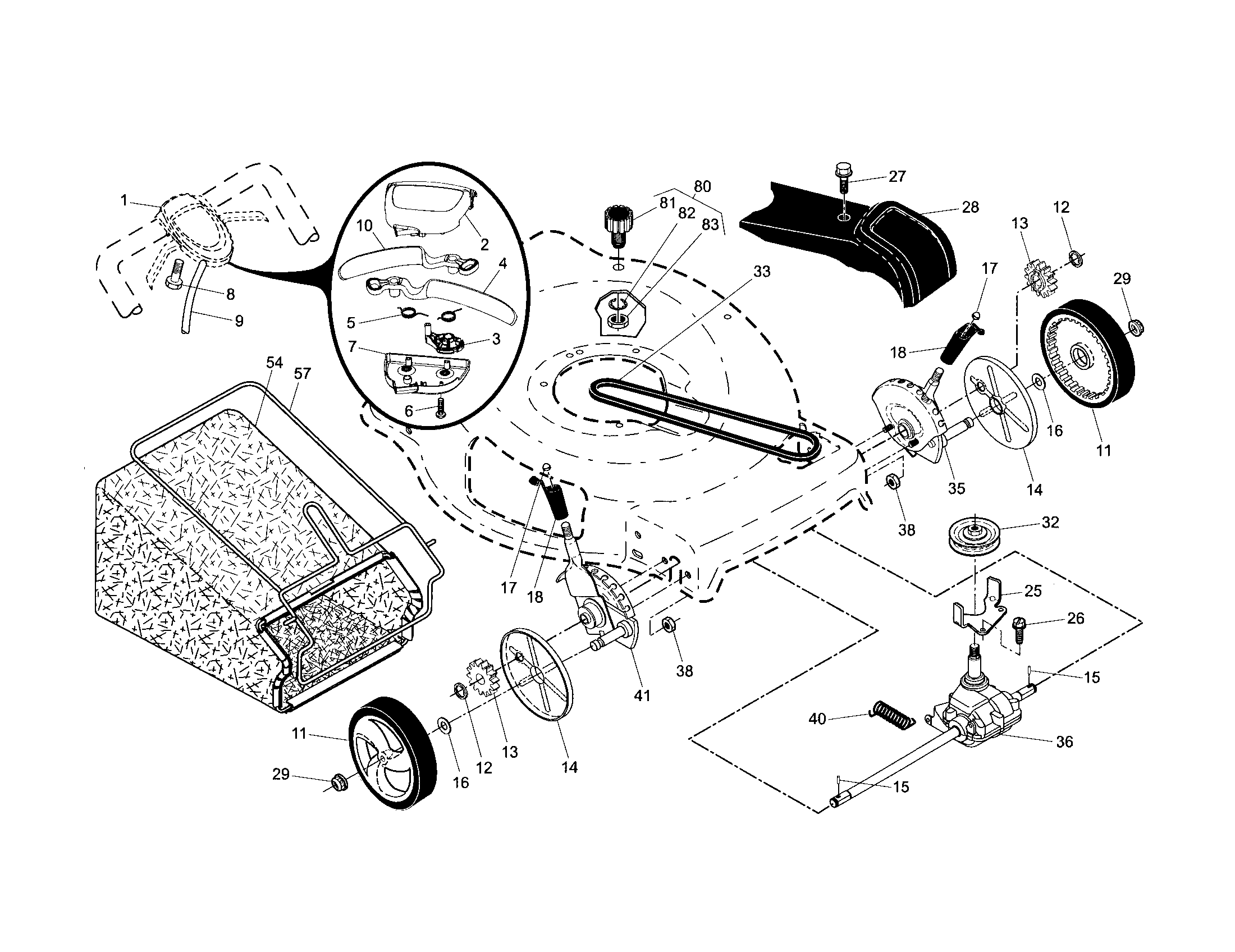 Drive control/gear case/wheels